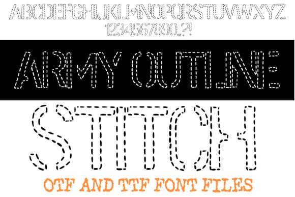 Army Outline Stitch Patch Font for Bold Maker Branding